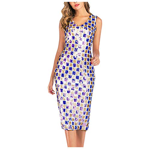 YUANCHENG Women Solid Sequined Straight Dresses Above Knee Mini Women's Dresses,BU,M steampunk buy now online