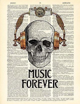 Skull in Steampunk Headphones Print Music Poster Studio Decor, Book Page Art steampunk buy now online