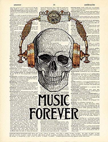 Skull in Steampunk Headphones Print Music Poster Studio Decor, Book Page Art steampunk buy now online