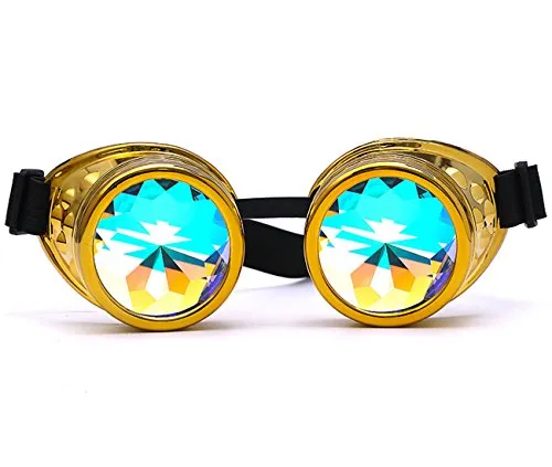 ZAIQUN Vintage Steampunk Goggles Kaleidoscope Glasses Rave Rainbow Crystal Prism Glasses Cosplay Party Goggles steampunk buy now online