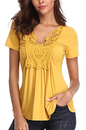 MISS MOLY Women's V Neck Short Sleeve Top Summer Blouse for Ladies Yellow X-Small steampunk buy now online