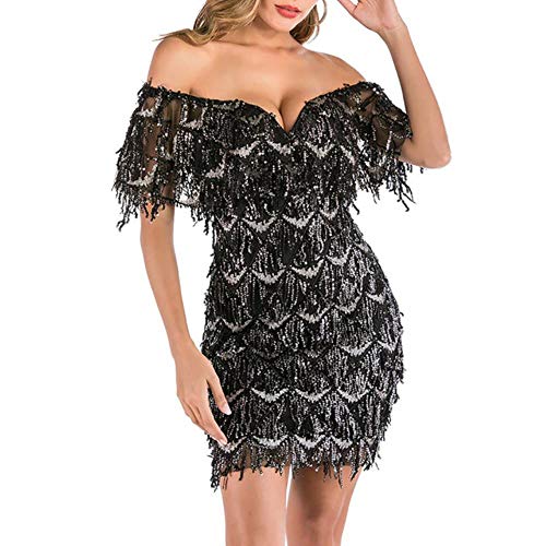 YUANCHENG Women Solid Sequined Straight Dresses Above Knee Mini Women's Dresses,BK,XXL steampunk buy now online