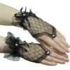 Yummy Bee Delicate Lace Fingerless Gloves Black White Red Short Ruffled Satin Ribbon (Black) steampunk buy now online