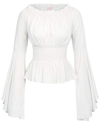 Victorian Steampunk Blouse Off Shoulder Party Cosplay Show Shirt Bell Sleeve Tops S White steampunk buy now online