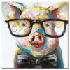 Fokenzary Hand Painted Cute Pig with Glasses Pop Wall Art Canvas Painting Framed Ready to Hang steampunk buy now online