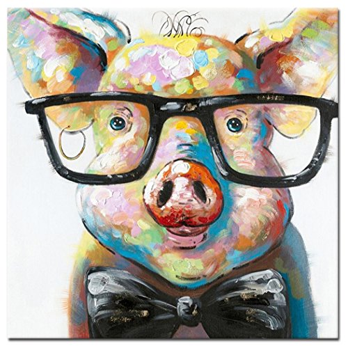 Fokenzary Hand Painted Cute Pig with Glasses Pop Wall Art Canvas Painting Framed Ready to Hang steampunk buy now online