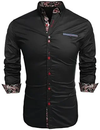 Coofandy Men's Fashion Slim Fit Dress Shirt Casual Shirt, Black, L steampunk buy now online