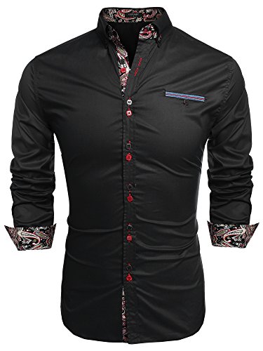 Coofandy Men's Fashion Slim Fit Dress Shirt Casual Shirt, Black, L steampunk buy now online