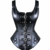 MISS MOLY Women’s Steampunk Corset Top Gothic PVC Cool-Style 12 Boned Overbust Bustier Neck Halter with Jacket Metal Buckle Black + G-String steampunk buy now online