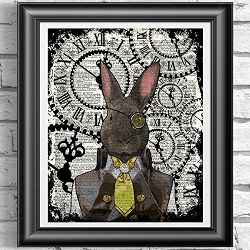 Rabbit art print, Poster Print on Antique Dictionary book page, wall decor, Home decor, unique gift, Steampunk Wall hangings steampunk buy now online