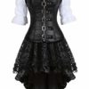 Grebrafan Faux Leather Zip Corset 3 Piece Outfits for Women Bustiers Skirt White Blouse Set (UK(12-14) XL, Black) steampunk buy now online