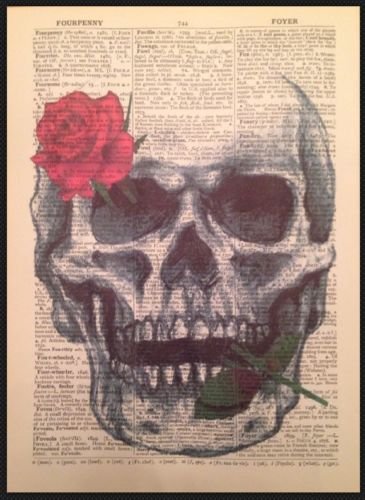 Parksmoonprints Skull Skeleton Vintage Dictionary Print Gothic Wall Art Steampunk Picture Hipster Top Hat Humanised Quirky Gift Rose steampunk buy now online