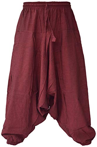 Gheri Men's Cotton Hemp Harem Aladdin Genie Wide Crotch Ninja Pants Trousers Maroon SM steampunk buy now online