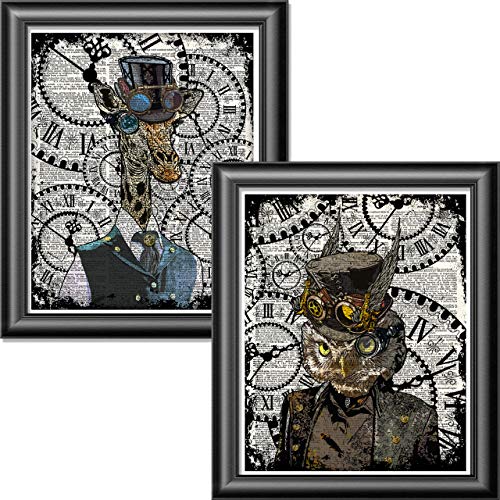 Animal in Clothes Giraffe and Owl Print Steampunk Wall Decor on Dictionary Book Pages, Unique Home Decor Gift Idea steampunk buy now online