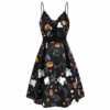 YUANCHENG Spring Autumn Halloween Pumpkin Ghost Leaf Print Lace Up Sweet Elegant Dress,01,XL steampunk buy now online