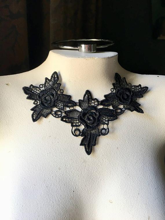 3 BLACK Lace Appliques in Venise Lace for Costumes, Garments, Lace Necklaces, Jewelry Design SBLA 399 by MaryNotMartha steampunk buy now online