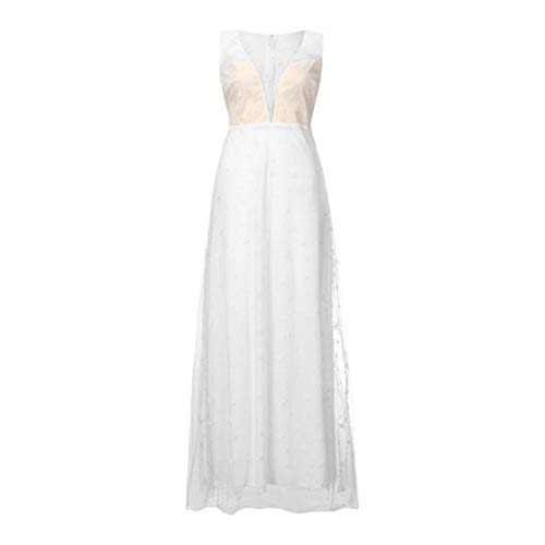 YUANCHENG Women's V Neck Sleeveless Dresses Pattern Dress Party Prom Evening Ankle-Length,WH,XL steampunk buy now online