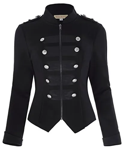 Kate Kasin Women's Buttons Decorated Zipper Front Military Blazer Jacket Coat Tops Black S KK464-1 steampunk buy now online