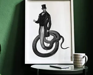 Steampunk Snake Man Collage Digital Art Print. Vintage collage Print, Vintage Poster steampunk buy now online