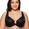 Delimira Women's Plus Size Non-Padded Embroidered Front Hook Underwired Bra Black 40DD steampunk buy now online