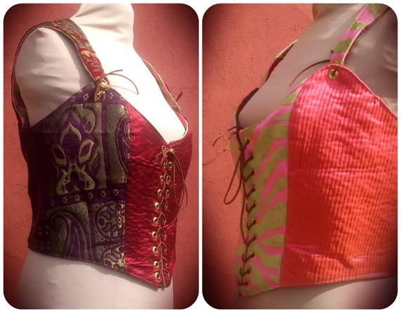 Corset/Bodice/Bustier/Vest/ Waist coat/ Two in one, Reversible, Renaissance/Boho/ Wench/ Size 19 by eMPierre9 steampunk buy now online