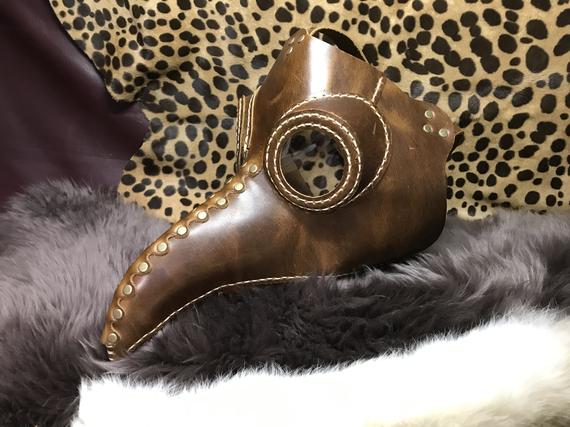 Genuine Leather Handmade Hand Stitched Brown Mottled Plague Mask Steampunk Plague Doctor Gift Christmas One Off MEGA SALE by Blackskullarmoury steampunk buy now online