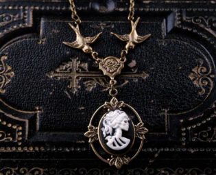 Skeleton Lady Cameo Necklace- Brass and Black by ragtrader steampunk buy now online