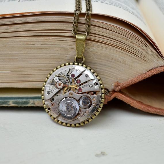 Steampunk Necklace, Pendant Jewelry, Timepiece Necklace, Jewelry, Watch Swiss made, Gift, Retro, Statement, Industrial Jewellery, Old Watch by SteampunkArtStudio steampunk buy now online