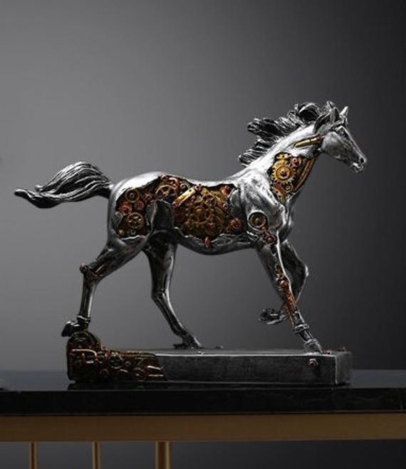 Steampunk Silver Horse Sculpture |Mechanical Horse Figurine | Horse Statue by LoveHandmadeRS steampunk buy now online