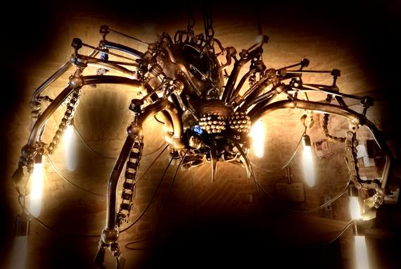 Steampunk spider lamp, Edison spider, Lamp in sculptures, Pendant Light, Home decor, Industrial lighting, Steampunk lighting, Bar decor by AliveSteel steampunk buy now online