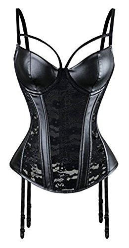 Kelvry Women's Basque Steampunk Gothic Boned Waist Cincher Bustier Corset Clubwear with Suspenders Size S-2XL Black steampunk buy now online