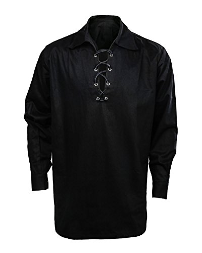 Cusfull Mens Classic Scottish Jacobite Ghillie Kilt Shirt (Medium, Black) steampunk buy now online