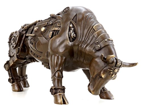 Contemporary Art Sculpture - Steam Punk Bull - Bronze Taurus - Figurine by Martin Klein - Animal Statue - Height: 20.0 cm - Width: 36.0 cm - 100 % Bronze - Wall Street Bull - Stock Exchange - Office steampunk buy now online