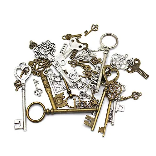 Mila-Amaz 40 Pieces Antique Bronze Vintage Skeleton Key Charms Steampunk Accessories for Handmade Jewelry Making - Bronze, Silver steampunk buy now online