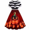YUANCHENG Halloween Pumpkin Print Gothic Dress Women Vintage V-Neck Pin Up Retro Dresses,Brown,XXL steampunk buy now online