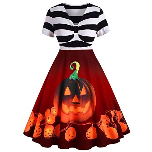 YUANCHENG Halloween Pumpkin Print Gothic Dress Women Vintage V-Neck Pin Up Retro Dresses,Brown,XXL steampunk buy now online