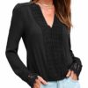 BMJL Women's Deep V Neckline Lace Patchwork Top Long Sleeve Pullover Elegant Blouse for Women (Large, Black) steampunk buy now online