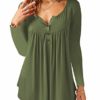 BeLuring  Ladies Long Sleeve Tops Casual V Neck Button Tunic Sexy Shirt, 18-20, D - Olive Green steampunk buy now online