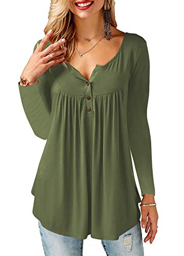 BeLuring Ladies Long Sleeve Tops Casual V Neck Button Tunic Sexy Shirt ...