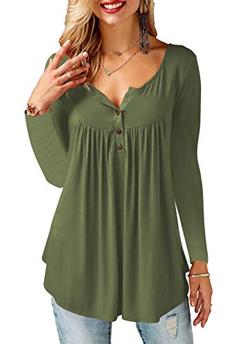 BeLuring  Ladies Long Sleeve Tops Casual V Neck Button Tunic Sexy Shirt, 18-20, D - Olive Green steampunk buy now online