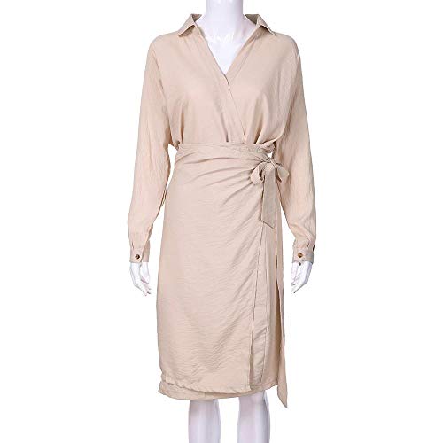 YUANCHENG Women's Casual Spring V-Neck Irregular Dress Long Sleeve Bandage Kimono Dress,Beige,S steampunk buy now online