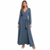 YUANCHENG Women V Neck Casual Print Vadim Long Sleeve Beach Floor-Length Dress,BU,L2 steampunk buy now online
