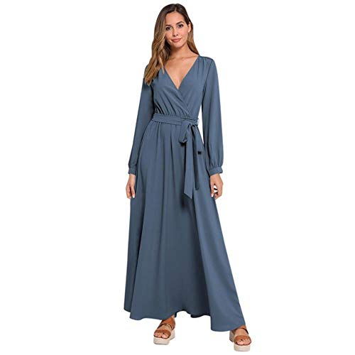 YUANCHENG Women V Neck Casual Print Vadim Long Sleeve Beach Floor-Length Dress,BU,L2 steampunk buy now online