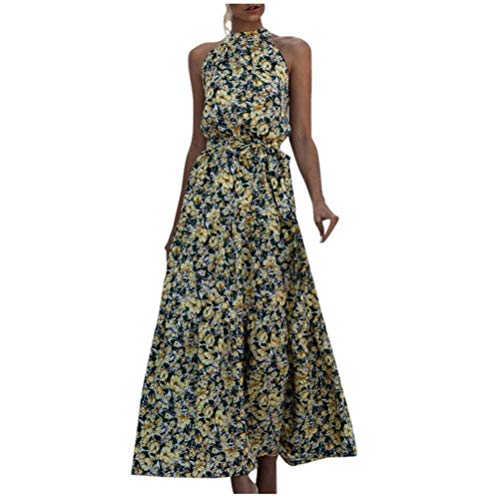 YUANCHENG Women Summer Dot Floral Print Sleeveless Dress Party Beach Dress,YE,L steampunk buy now online