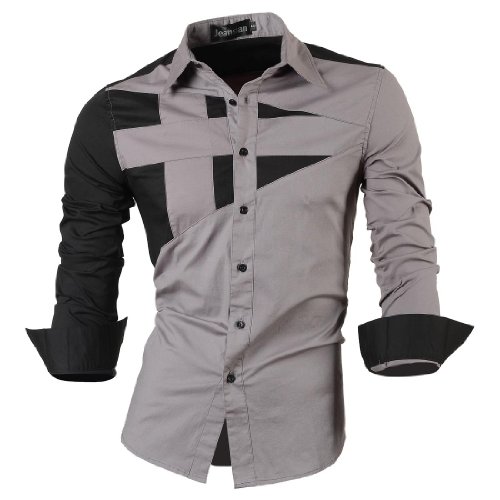 jeansian Men's Fashion Long Sleeves Shirts Casual Dress Tops Slim Fit 8397 Gray M steampunk buy now online