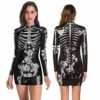 YUANCHENG Women Pencil Skull Printing O-Neck Casual Skeleton Halloween Slim-fit Dress,01,S steampunk buy now online