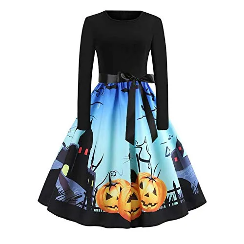 YUANCHENG Women Halloween Party Long Sleeve Musical Notes Vintage Dress A Line Dress,01,L steampunk buy now online