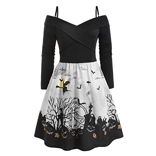 YUANCHENG Women Pumpkin Print Dress Halloween Off-Shoulder Zipper Vintage Casual Dresses,01,M steampunk buy now online