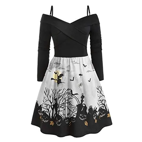 YUANCHENG Women Pumpkin Print Dress Halloween Off-Shoulder Zipper Vintage Casual Dresses,01,M steampunk buy now online