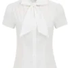 Belle Poque Retro Women Elegant Front Bow Knotting Buttons Short Sleeve T Shirt Top Ivory#819 S steampunk buy now online